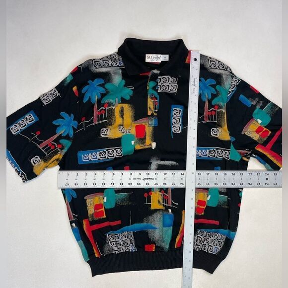 VINTAGE St Croix Knits Abstract Polo Shirt Men Medium Black Short Sleeve USA - Picture 6 of 6